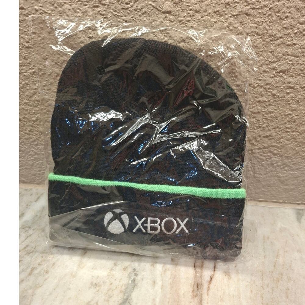 Microsoft XBox Beanie Black Green Embroidered New Cuffed One Size